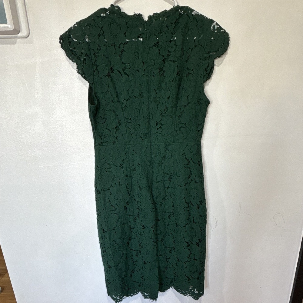 MEROKEETY Women's M Green Floral Lace Sheath Knee Length Cap Sleeve Zip Dress - Picture 4 of 6
